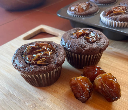 Date Chocolate Muffins on Cutting Board