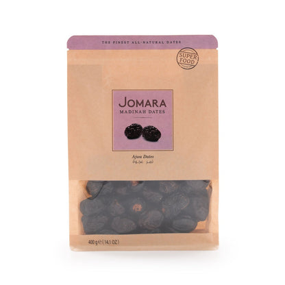 Jomara Ajwa Dates packaging on a white background