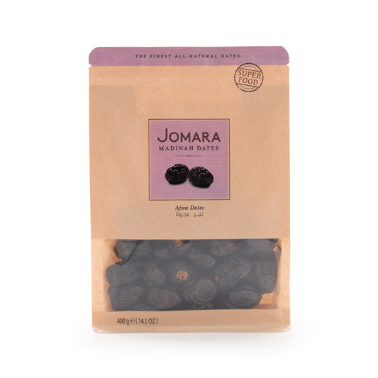 Jomara Ajwa Dates packaging on a white background